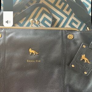 Emma Fox Black Leather Handbag with Gold Accents